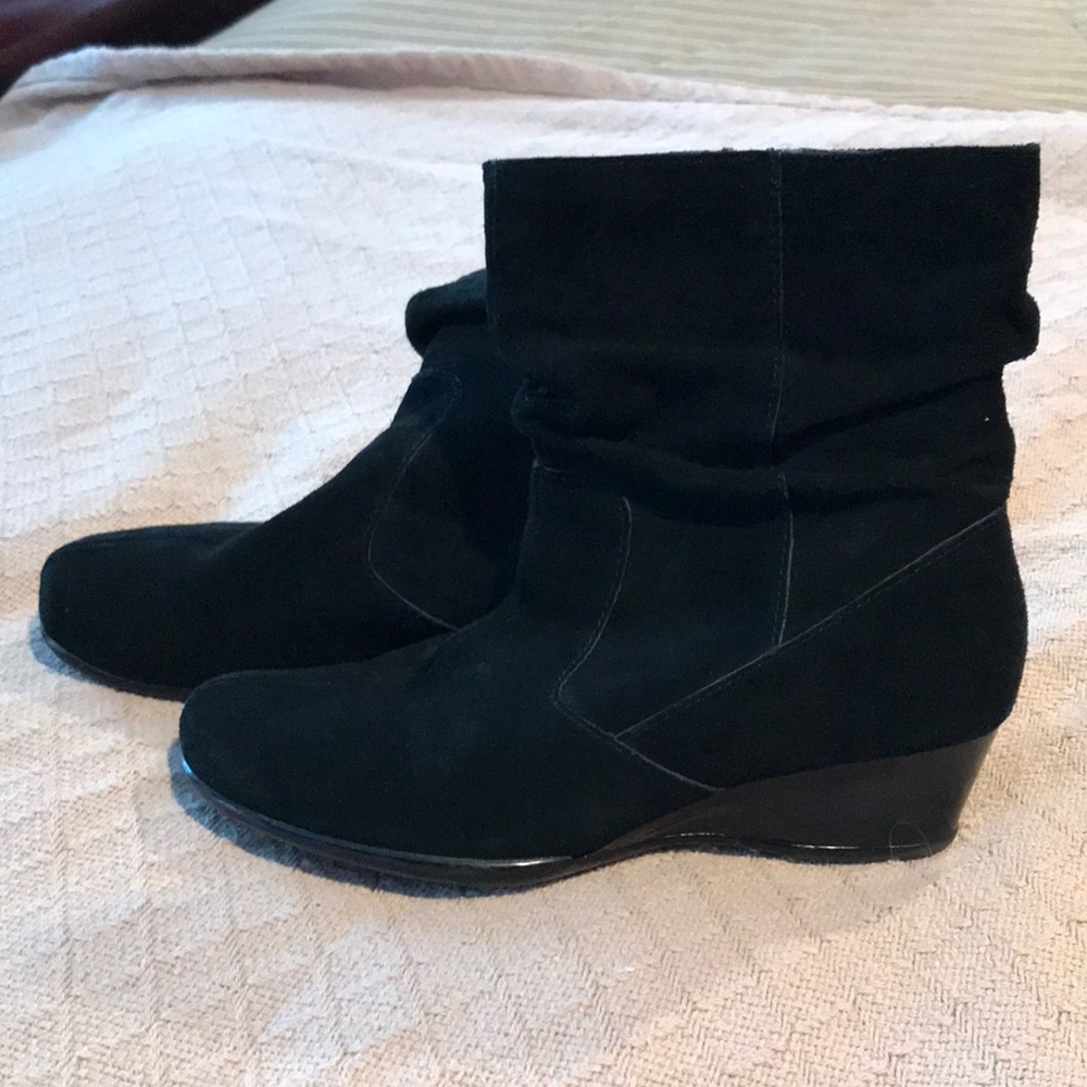 Black ankle boots with slight wedge heel